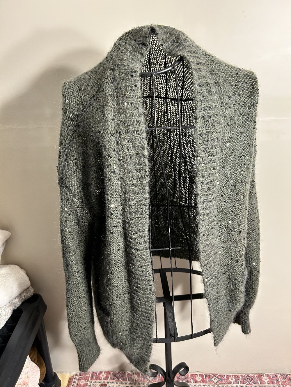 mohair wool  size large womens bling  gray Green sweater shirt knit casual dress